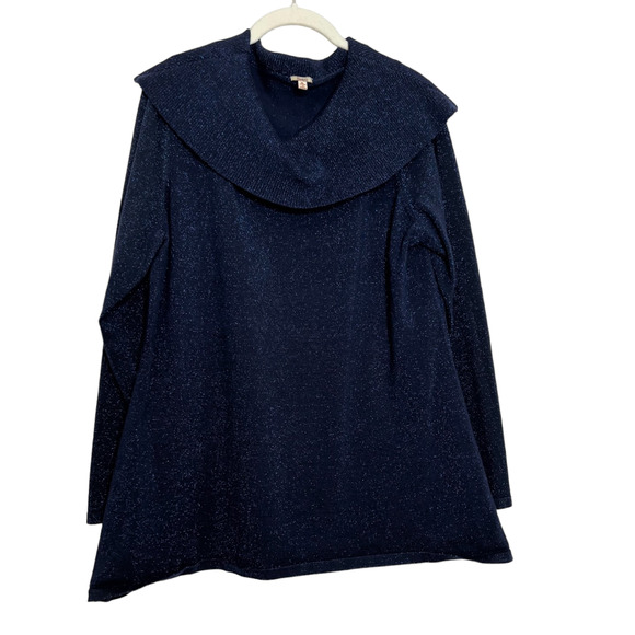 Reba Womens Cowl Neck Sweater XL Sparkly Blue Long Sleeve Cotton Blend Metallic - Picture 1 of 6